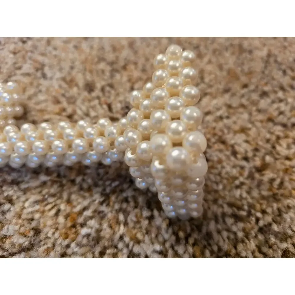 VTG Handmade Pearlized Beaded 3D Standing Cross Crisman Ornament Woven Craft